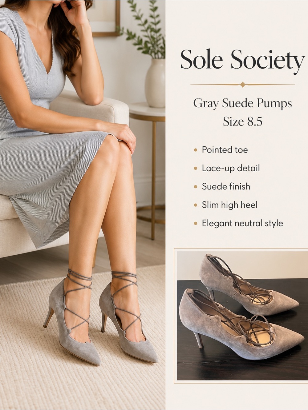 Sole Society Gray Suede Pumps - Size 8 1/2